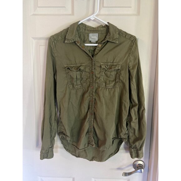 Maeve Green Cotton Military Safari Style Long Sleeve Snap Button Shirt Size 6 - Picture 1 of 7